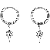 Punk Star Dangle Hoop Earrings for Women Men Sterling Silver Plated Tiny Huggie Hoops with CZ Charm Hypoallergenic Small Drop Earrings Minimalist Graduation Dating Fashion Jewelry