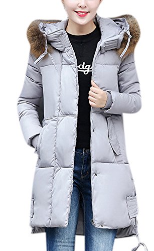 Lingswallow Womens Winter Faux Fur Hood Thickened Down Coat Puffer Jacket Grey Lingswallow Womens Winter Faux Fur Hood Thickened Down Coat Puffer Jacket Grey