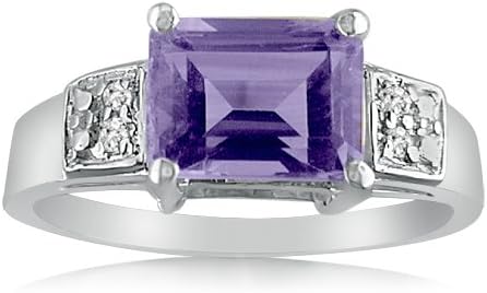 Sterling Silver Emerald Cut Amethyst and Diamond Ring (1 1/2ct tgw Sizes 5-8) sz 6