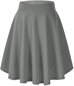 Urban CoCoWomen's Basic Midi Skirt Versatile Stretchy Flared Casual High Waisted Skirt