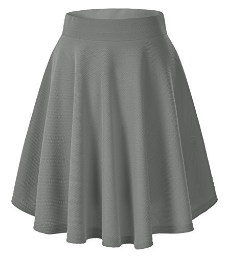 Urban CoCo Women's Basic Versatile Stretchy Flared Casual Mini Skater Skirt (Large, Grey-long)