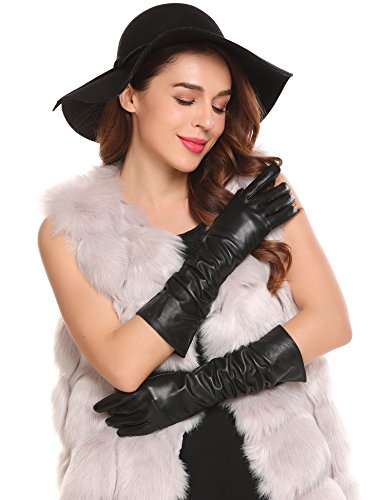 SHINE Women's Touchscreen Texting Genuine Leather Glove Winter Warm Simple Plain Cashmere Lined Gloves