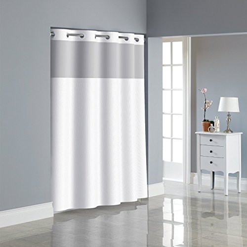 Hookless RBH80MY047 Fabric Shower Curtain with Built in PEVA Liner - White Dobby Pique