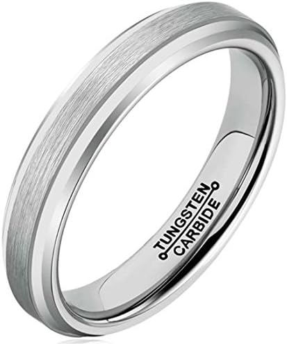 4mm Tungsten Carbide Engagement Ring for Men White Wedding Band Brushed Center Polished Comfort Fit (8.5)