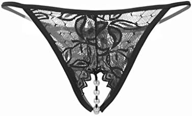 Sexy Crotchless G-string - Anxinke Women Sexy Lace Briefs Lingerie Beaded Crotchless Panties Thongs (Black)