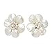 AeraVida Pretty White Mother of Pearl Flower Clip On Earrings for Women | Handmade Mother of Pearl Shell, Cultured Freshwater Pearl Earrings | 40 mm Width