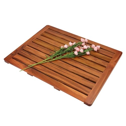 Utoplike (24"x18") Teak Wood Bath Mat, Shower Mats for Bathroom Large | Solid Wooden, with Non-Slip Pads, for Spa Home or Outdoor Inside Shower