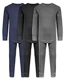 Boys Long John Ultra-Soft Cotton Stretch Base Layer Underwear Sets / 3 Long Sleeve Tops + 3 Long Pants – 6 Piece Mix & Match