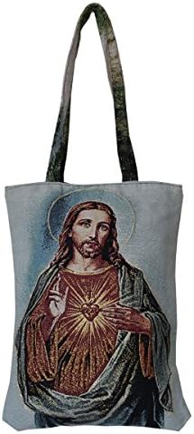 Sagradd Corazon Jesus Woven Fabric Tote Hand Bag