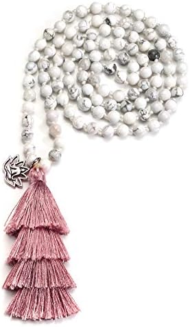 Crystal Tears Mala Beads Bracelet - 108 Prayer Meditation Beads Yoga Lotus Tassel Beaded Necklace Geniune Gemstone Lava Stone Diffuser for Essential Oil