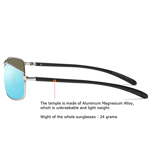 ZHILE Rectangular Polarized Sunglasses Al-Mg Alloy Temple Spring Hinge UV400 (Silver, Blue mirrored)