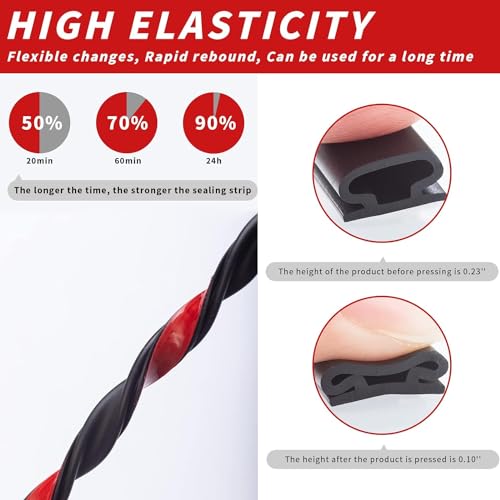 Beynant 40 Feet D-Shape Rubber Weather Stripping Door Seal Strip, Self-Adhesive Backing Door Weatherstripping for Door Frame Insulation Large Gap, Easy Cut to Size with Tailor Scissors