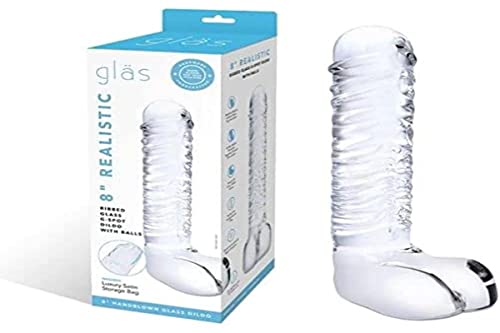 Glas - Realistic Ribbed Glass G-Spot Dildo with Balls