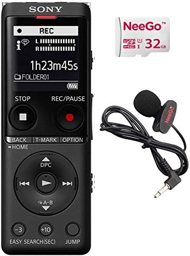 Sony Digital Voice Recorder UX Collection, 4 GB Constructed-in Storage, Expandable by way of MicroSD, Contains A NeeGo Lavalier Lapel Mic and a NeeGo Micro SD Card 32GB
