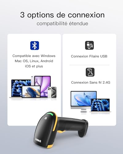 Inateck Bluetooth 2D Barcode Scanner, 2D Wireless QR Code Scanner with 2600mAh Battery and Smart Charging Base, Portable Scanner Support AI, APP, SDK, BCST-36