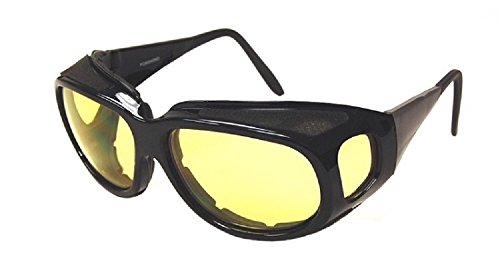 Polarized Motorcycle Night Driving Fit Over Lens Cover Sunglasses - Black frame /Yellow Lens
