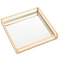 QILICHZ Glass Jewelry Tray Vintage Glass Tray Gold Mirror Tray Decorative Tray Dresser Tray Perfume Tray for Bathroom Dresser and Vanity Display