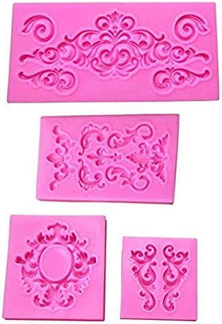 Baking Tools 4Pcs/Set Baroque Style Curlicues Scroll Silicone Lace Fondant Molds, 3D DIY Cake Embossed Moulds, Sweet Cake Border Making Mold Clay Mold Fondant Cake Sugarcraft Border Cupcake Topper Dec