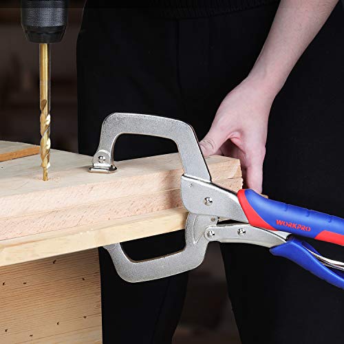 WORKPRO 11" Face Clamp, Locking CClamp, Metal Pocket Hole Clamp for
