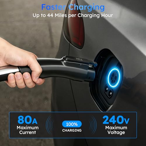 Nacs to J1772 Adapter,Tesla to J1772 EV 80A 240V Smart Charger with LCD Display & Safety Interlock, IP66 Waterproof, for J1772 EVs Charging at Tesla Stations