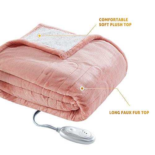 Hyde Lane Sherpa Heated Blanket Blush Luxury 60x70 Oversized Plush