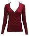 ZANZEA Sexy Low Cut Deep V Neck Shirt Ruched Wrap Tops Fitted Cleavage Blouses Long Sleeve for Women Wine Red US 14