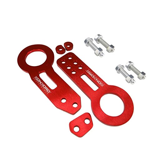 KonKord Performance Billet Aluminum Racing Front & Rear Tow Towing Hook Kit (Red)