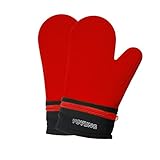 Detachable Silicone Oven Mitt - Oven Mitts with Quilted Cotton Lining -1 Pair of Professional Heat Resistant Potholder Gloves - Washable - Red