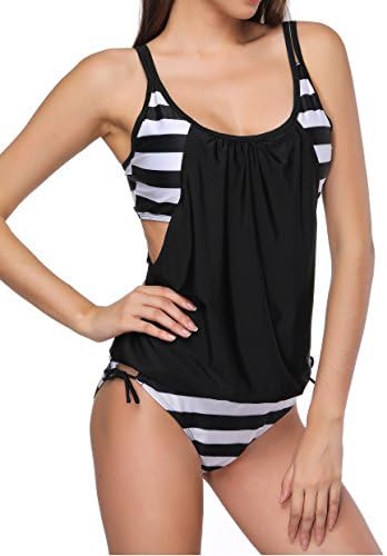 Women's Tankini Beach Two Piece Swimsuits Stripes Lined Up Plus Size Yoga Sport bikinis