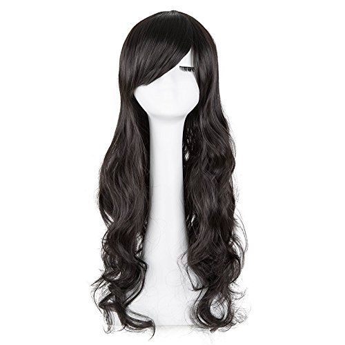 Mermaid premium black curly wig wavy long hair wigs with free wig…