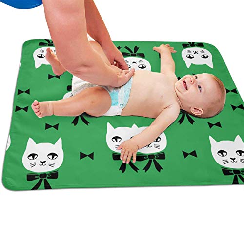Dicobrune Fancy Cat Green Baby Crib Pee Mat Washable Urine Bed Pads Absorbent Reusable