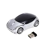 Mchoice 2.4GHz 1200DPI Car Shape Wireless Optical Mouse USB Scroll Mice for Tablet Laptop Computer (Silver)