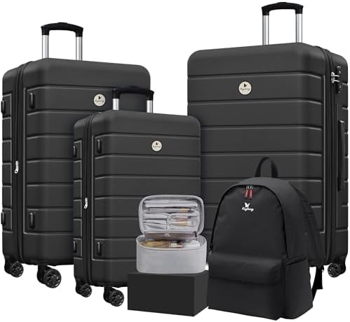 9-Piece Set (20'24'28 + a backpack, a toiletry bag, and 4 storage bags) ,ABS+PC Hardshell Carry on Luggage Set with TSA Lock Carry On Suitcase Luggage Durable Suitcase Color  Beige
