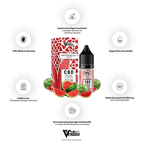 Premium CBD Liquid Watermelon Kush von Ventura | E Liquid für E Zigaretten & E Shishas | CBD Liquid ohne Nikotin | Made in Germany | rein natürliche Terpene | 30mg CBD – Bild 4