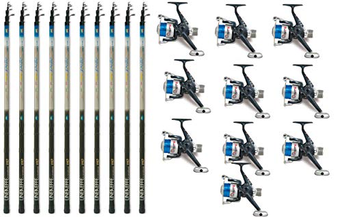 Linea-effe Set mit 10 Delta-Angelruten + 10 Angelrollen New Kit 10 Bolognese 4 m Delta Aktion 5-20 g + 10 Rolle Shiver…