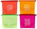 4-Pack Reusable Silicone Bags - Food-Safe Pouch for Snacks, Lunches, Storage - BPA-Free Silicone Food Savers and Snack Baggies - Keeps Food Fresh - Resealable - 4 Baggies with Fun Designs
