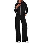 PRETTYGARDEN Womens 2 Piece Outfits Spring Sweatsuits Zip Up Sweatshirt Wide Leg Sweatpants Casual Tracksuit Lounge Sets