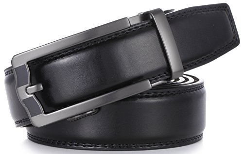 Mio Marino Ratchet Click Belts for Men - Mens Comfort Genuine Leather Dress Belt - with Automatic Buckle, Enclosed in an Elegant Gift Box - Style 185 - Black - Adjustable from 28" to 44" Waist