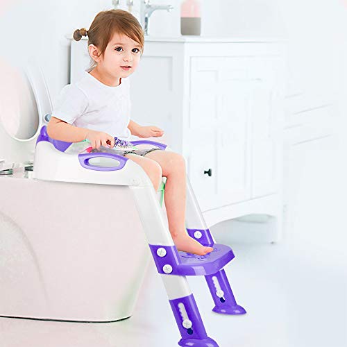 PITAYA Potty Training Seat with Step Stool Ladder,Comfortable Safe Potty Seat with Anti-Slip Pads Ladder ,Potty Training Toilet for Kids Boys Girls Toddlers,with Potty Training Champion Card(Purple)