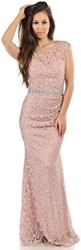 TwinMod Sweetheart Sheer Lace Cap Sleeve Mermaid Bridesmaid Prom Dress (X-LARGE, DARK ROSE)