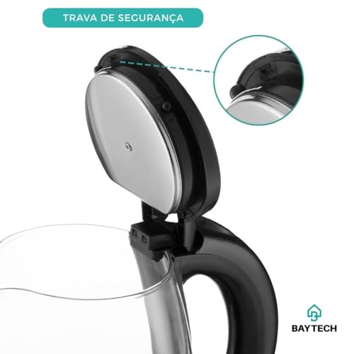 Chaleira Elétrica de Vidro 2 Litros 127/ 220V com Base Giratória 360° e Aquecimento Rápido 1000W (220v)