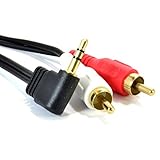 Kenable Right Angle 3.5mm Stereo Jack to 2 RCA Phono Plugs Cable Gold 1m (~3 feet)