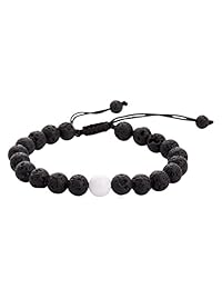 ZHEPIN 0.315 in Parejas Pulseras Natural Amatista Negro Ágata Hematita Rosa Cuarzo Lava Piedra Gemas Pulsera para Mujeres Hombres Energía Sanación Piedras Cristales