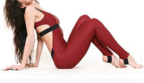 QueenA Women's Sexy Yoga Playsuit Waist Hollow Skinny Jumpsuit Siamese for Sports, Running, Dancing, Workouts(Red)