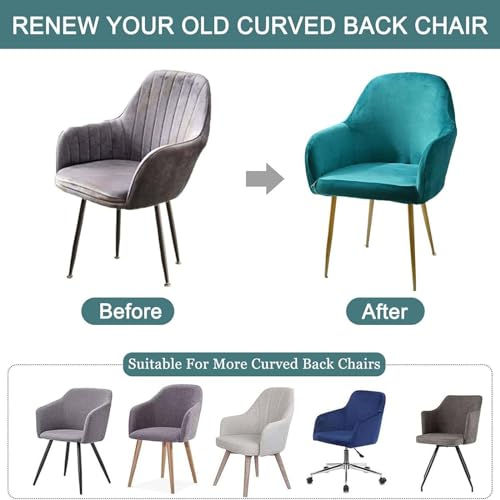 N/A Stretch Velvet Low Short Back Chair Cover, Curved Back Chair Slipcover Rouran Removable Washable Armrest Counter Height Bar Stools Covers,E,4pack