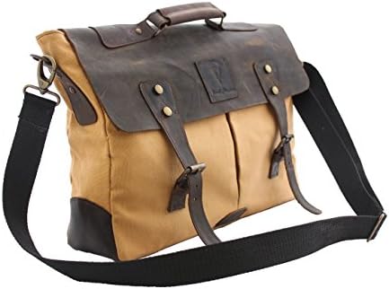 Handcrafted Vintage 15.6" Leather- Canvas Laptop Messenger /Satchel Bag