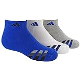 adidas Boys Cushion Low Cut Socks (Pack of 3), Bold Blue/Black - White/Bold Blue - Heathered Light Onix/Bold Blue, Large