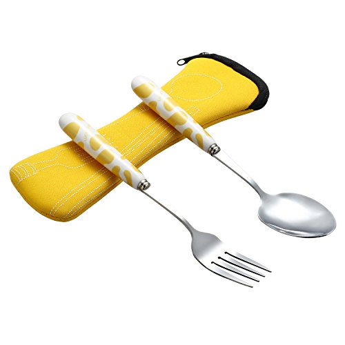 Stainless steel Fork & Spoon Set with Ceramic Handle and Carrying Case