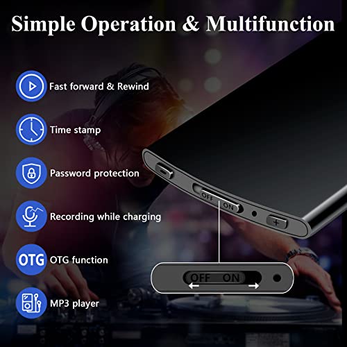 Voice Activated Recorder,EOVAS 64 GB Digital Voice Audio Recorder Recording Device with Playback Mini Tape Dictaphone USB MP3 Mic 750 Hour Capacity 40-Hour Battery for Lecture Interview Meeting Class