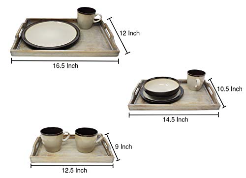 Vintage Rustic Torched Wood Country Nesting Breakfast Trays â€“ White Washed Tray Set For Serving Breakfast, Coffee, Lunch, or Dinner â€“ 3 Piece